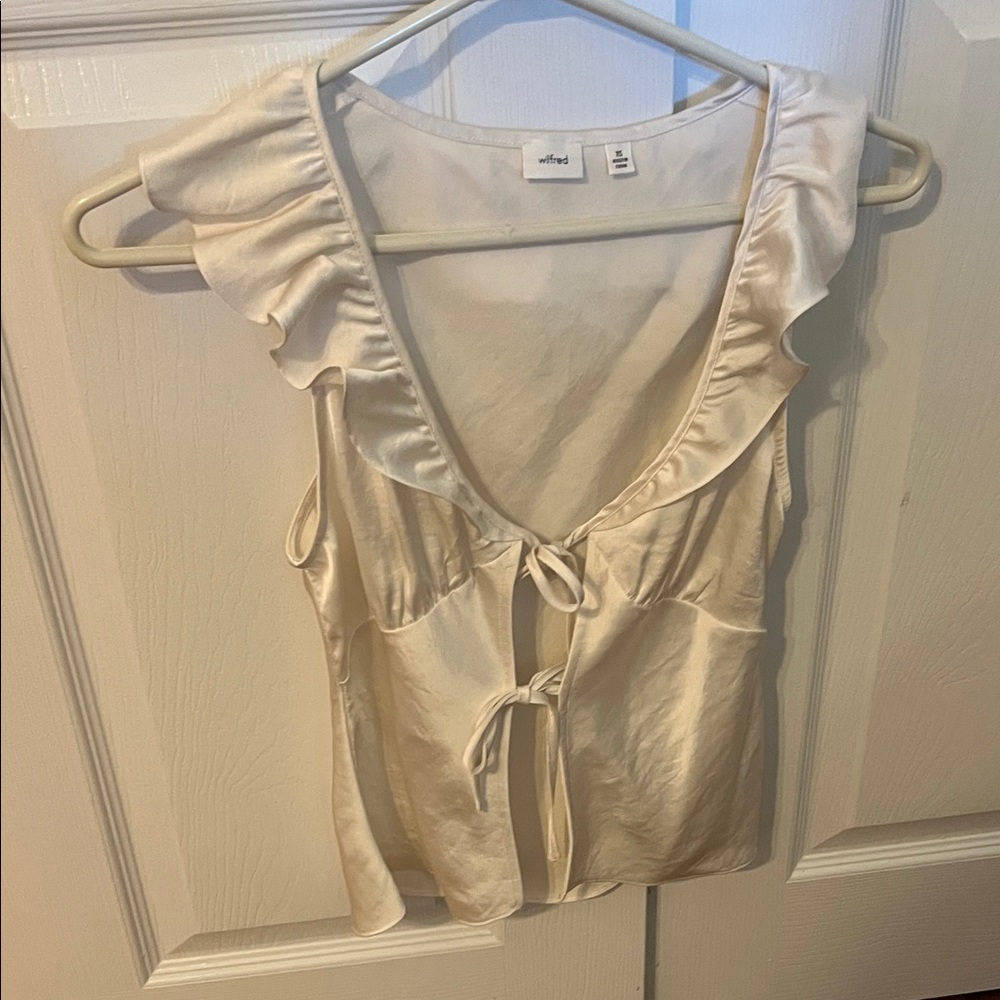 Wilfred Ivory Satin Ruffle Blouse